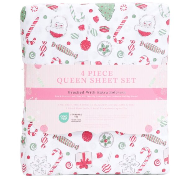 ENVOGUE Holiday Christmas Cookies And Candies QUEEN 4 pc Sheet Set New - Picture 1 of 5